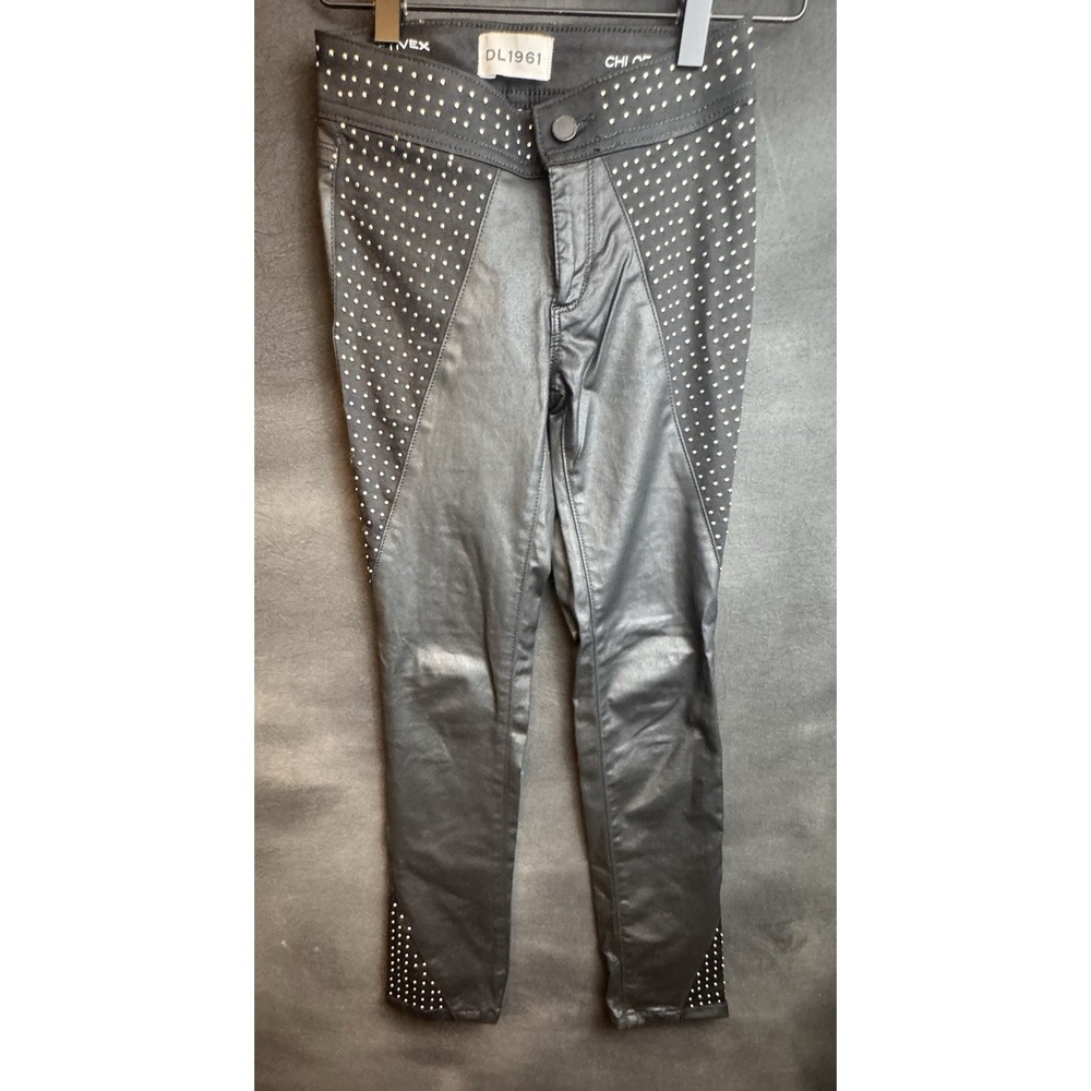 Chloé DL 1961 Black‎ in Wax-Coated Denim Pop Star Skinny Jeans in Girls size 8